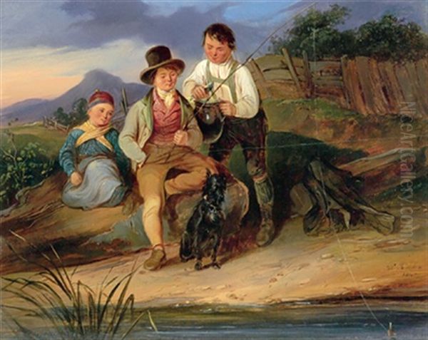 Die Jungen Angler Oil Painting by Wilhelm M. Richter