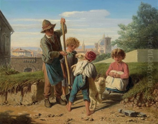 Florentinische Bauernkinder Oil Painting by Wilhelm M. Richter