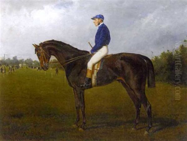 A Race Horse With Jockey Up, With Figures By The Finish Oil Painting by Wilhelm M. Richter