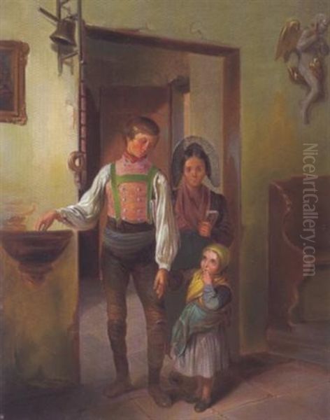 Der Erste Kirchgang Oil Painting by Wilhelm M. Richter