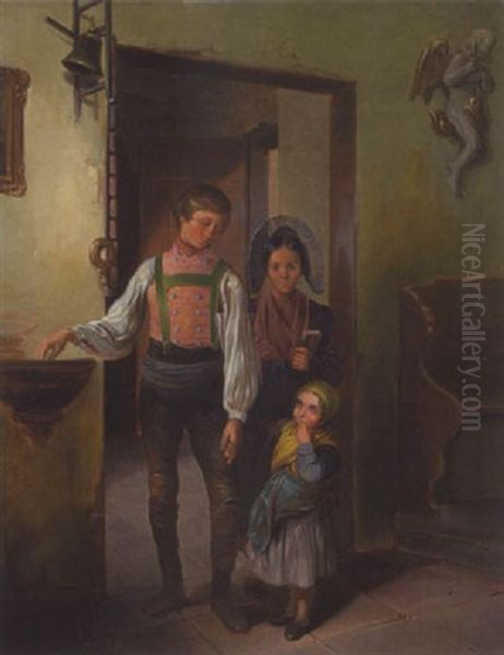 Der Erste Kirchgang Oil Painting by Wilhelm M. Richter