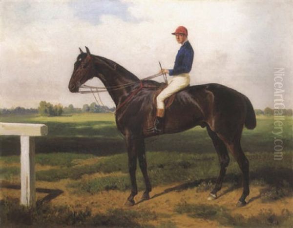 Zsoke Kek Mellenyben (jockey In Blue Waistcoat) Oil Painting by Wilhelm M. Richter