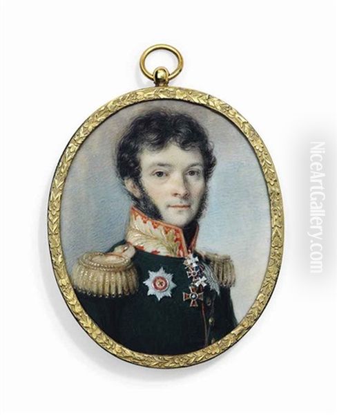 General Count Ivan Ivanovich Dibich-zabalkanskii (1785-1830), In Red-lined Green Uniform With Red Collar Embroidered With Gold Oak Leaves, Gold Epaulettes by Anton Richter