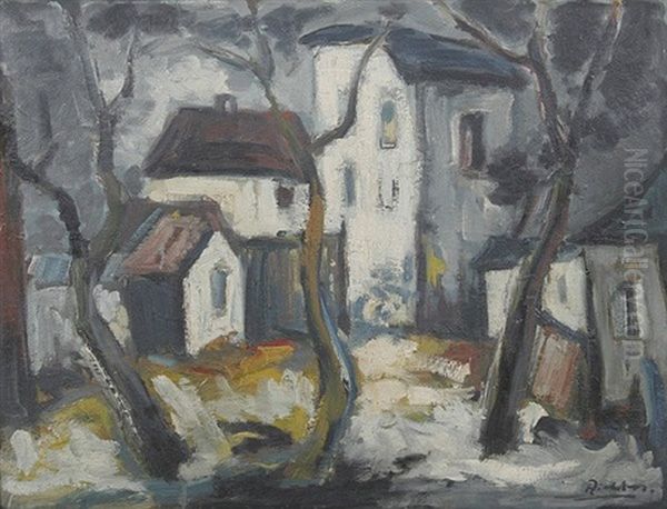 Hauser Im Winter Oil Painting by Franz Richter