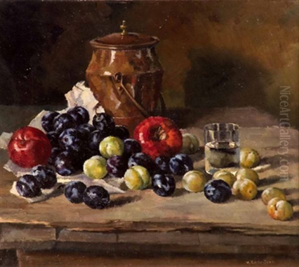 Stilleben Mit Kupfertopf Und Obst Oil Painting by Hans Richter-Damm