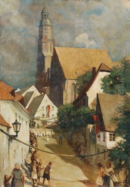 Umzug Zum Forstfest Vor St. Marien Zu Kamenz Oil Painting by Georg Richter-Loessnitz