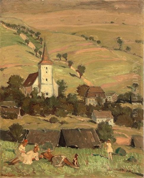 Madchen Auf Der Dorfwiese Oil Painting by Georg Richter-Loessnitz