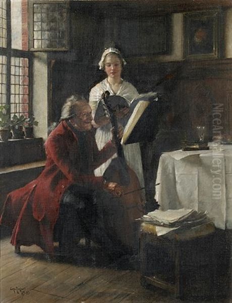 A Musical Moment Oil Painting by Carl Rickelt