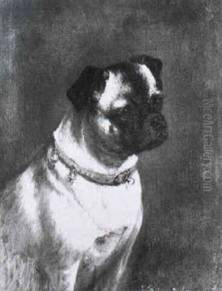 A Pug Wearing A Red Collar Oil Painting by James Ricks