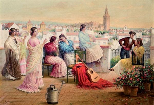 Balcon De Sevilla Oil Painting by Jose Rico y Cejudo