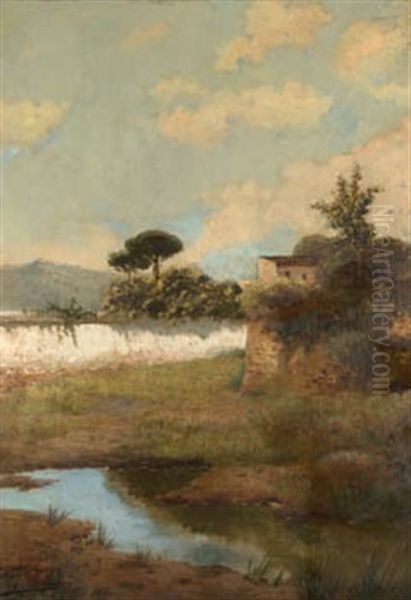 Paisaje Con Casa Oil Painting by Jose Rico y Cejudo