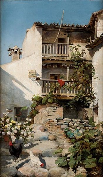 Patio Andaluz Oil Painting by Martin Rico y Ortega