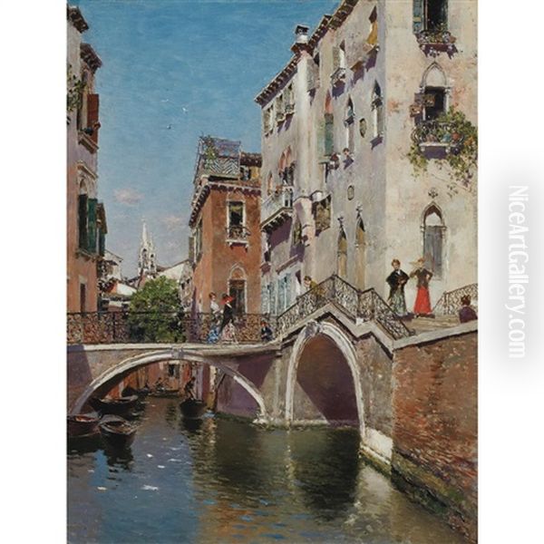 Along The Bridges, Venice Oil Painting by Martin Rico y Ortega