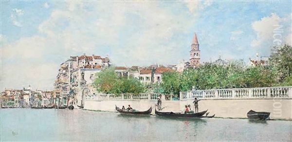 Tourists Taking A Gondola Ride On The Grand Canal, Venice Oil Painting by Martin Rico y Ortega