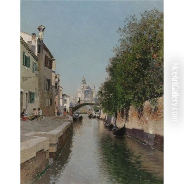 A Venetian Canal, Santa Maria Della Salute In The Distance Oil Painting by Martin Rico y Ortega