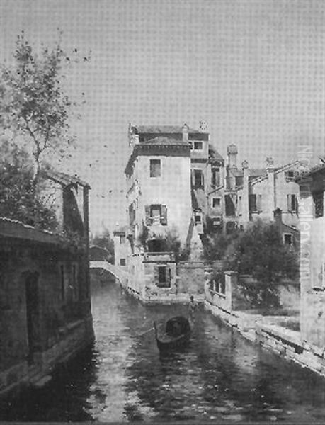 A Venetian Canal With Gondola And Gondolier Oil Painting by Martin Rico y Ortega