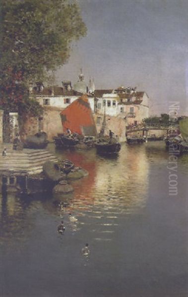 Venetian Fisherman Oil Painting by Martin Rico y Ortega