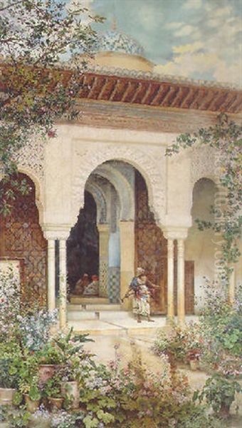 A Moroccan Palace Guard Oil Painting by Martin Rico y Ortega