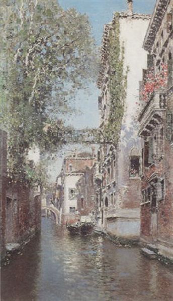 A Venetian Backwater Oil Painting by Martin Rico y Ortega