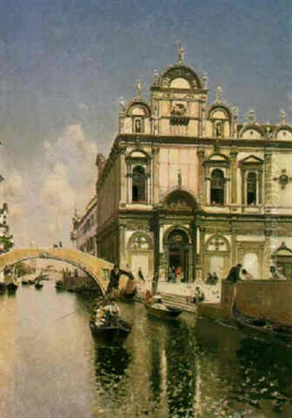 A View Of The Church Of S.s. Giovanni E Paolo, Venice Oil Painting by Martin Rico y Ortega