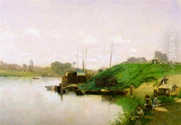 A Summer Day On The Seine Oil Painting by Martin Rico y Ortega