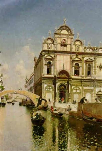 A View Of The Church Of Ss. Giovanni E Paolo, Venice Oil Painting by Martin Rico y Ortega