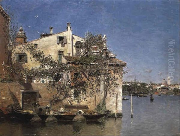 House On A Lagoon, Venice Oil Painting by Martin Rico y Ortega