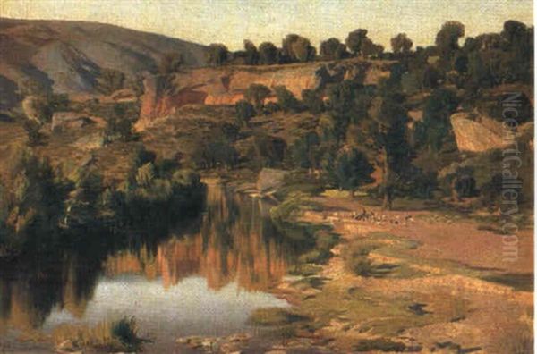 A Landscape In The Ebro Oil Painting by Martin Rico y Ortega