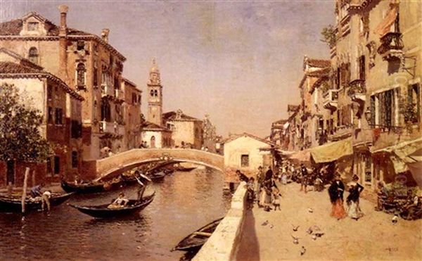 A Sunday Afternoon In Venice Oil Painting by Martin Rico y Ortega