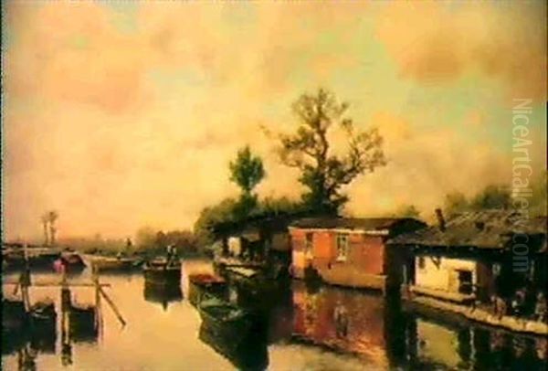 River Landscape Oil Painting by Martin Rico y Ortega