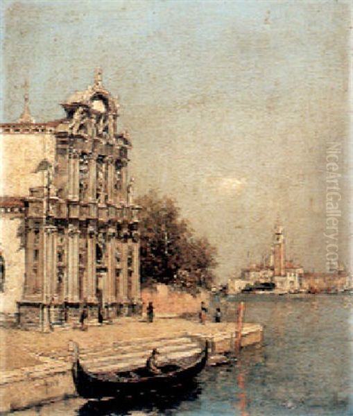 A Venetian Scene Oil Painting by Martin Rico y Ortega