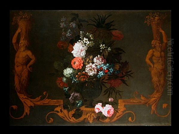 Blumenstrauss In Einer Glasvase Oil Painting by Nicolas Ricoeur