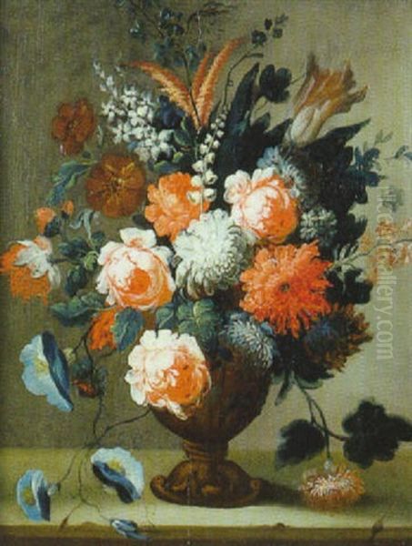 Bouquet De Fleurs Dans Un Vase Oil Painting by Nicolas Ricoeur