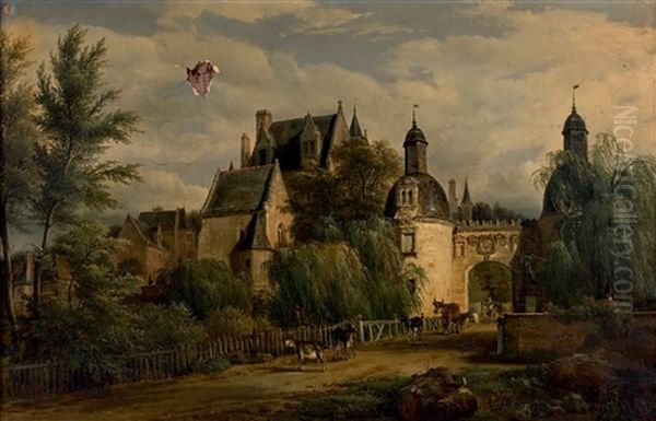 Vue De L'entree Du Chateau De Courtanvaux Oil Painting by Francois Edme Ricois