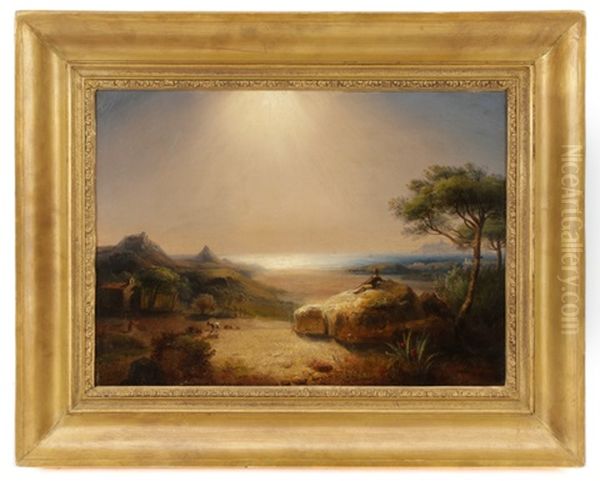 Seaside Landscape Oil Painting by Francois Edme Ricois