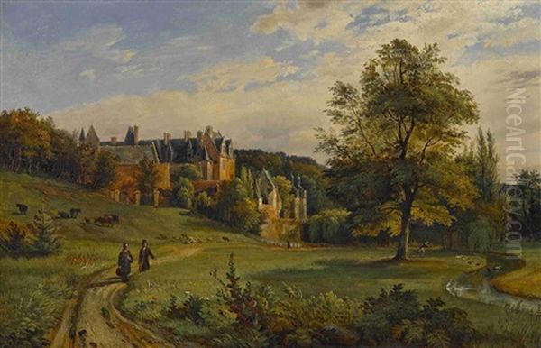 Blick Auf Ein Franzosisches Chateau Oil Painting by Francois Edme Ricois