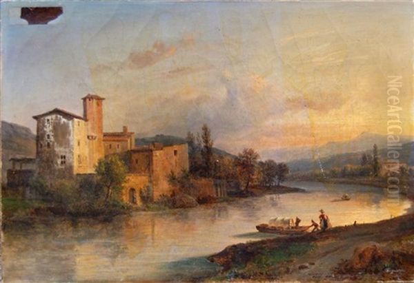 Paysage Sur La Saone Oil Painting by Francois Edme Ricois