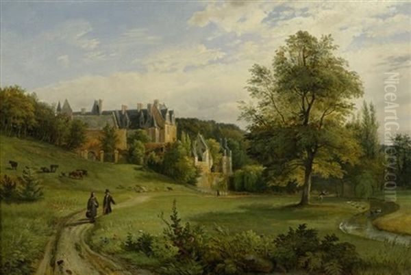 Landschaft Mit Schlossanlage Oil Painting by Francois Edme Ricois