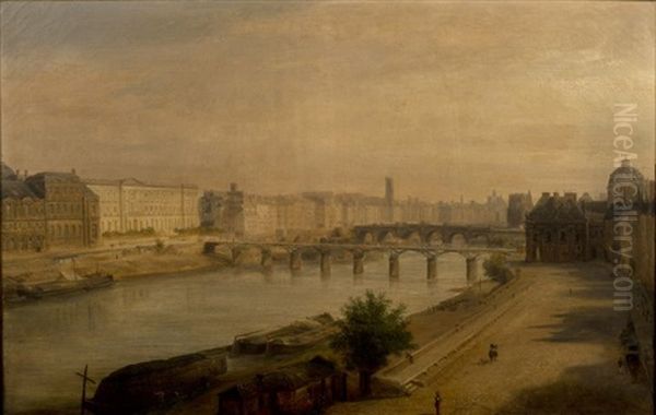 Vue Du Cours De La Seine Prise Du Quai Voltaire Oil Painting by Francois Edme Ricois