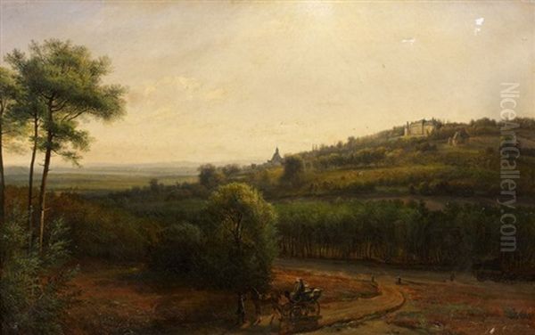 Vue Du Chateau Des Perrais, Cote De La Terrasse (+ La Fenaison Devant Le Chateau Des Perrais; Pair) Oil Painting by Francois Edme Ricois