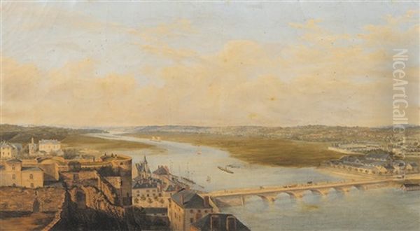 Vue Du Pont De La Basse Chaine A Angers Oil Painting by Francois Edme Ricois