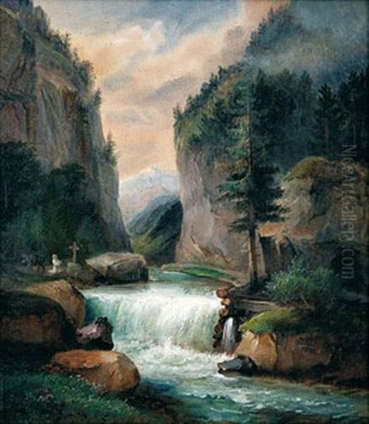 Paysage De Montagne Et Torrent (pair) Oil Painting by Francois Edme Ricois