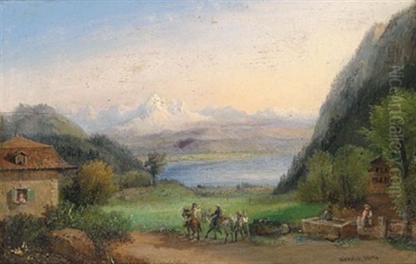 Reisende In Den Alpen Oil Painting by Francois Edme Ricois