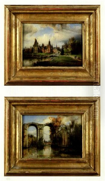 Vue Du Chateau De Maintenon (pair) Oil Painting by Francois Edme Ricois