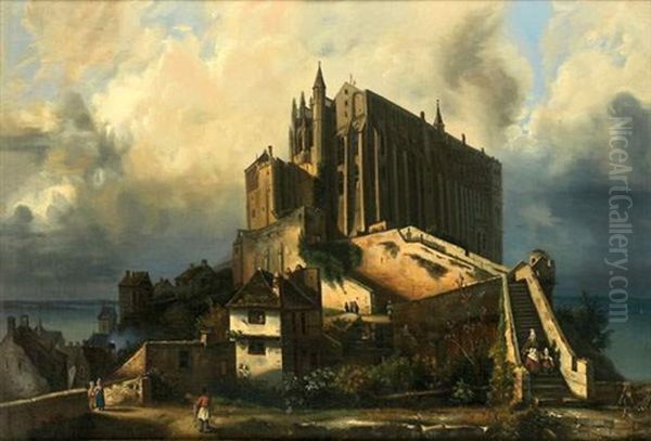 Vue Du Mont Saint Michel Transformee En Prison Oil Painting by Francois Edme Ricois