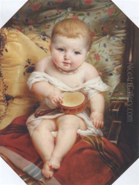 Cherubin Au Tambourin Oil Painting by Louis Ricquier