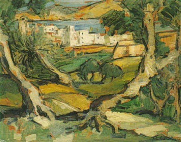 Provencal Landscape Oil Painting by John Riddle