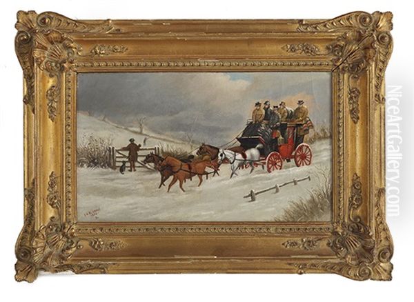 Winter Coaching Scene Oil Painting by Philip H. Rideout