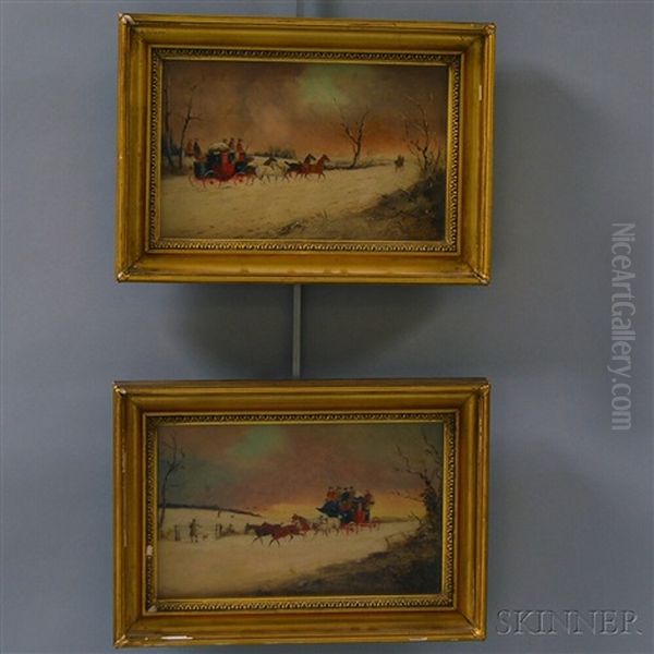 English Coaching Scenes (2 Works) Oil Painting by Philip H. Rideout