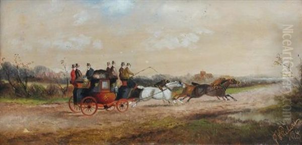 A Stagecoach In A Landscape Oil Painting by Philip H. Rideout